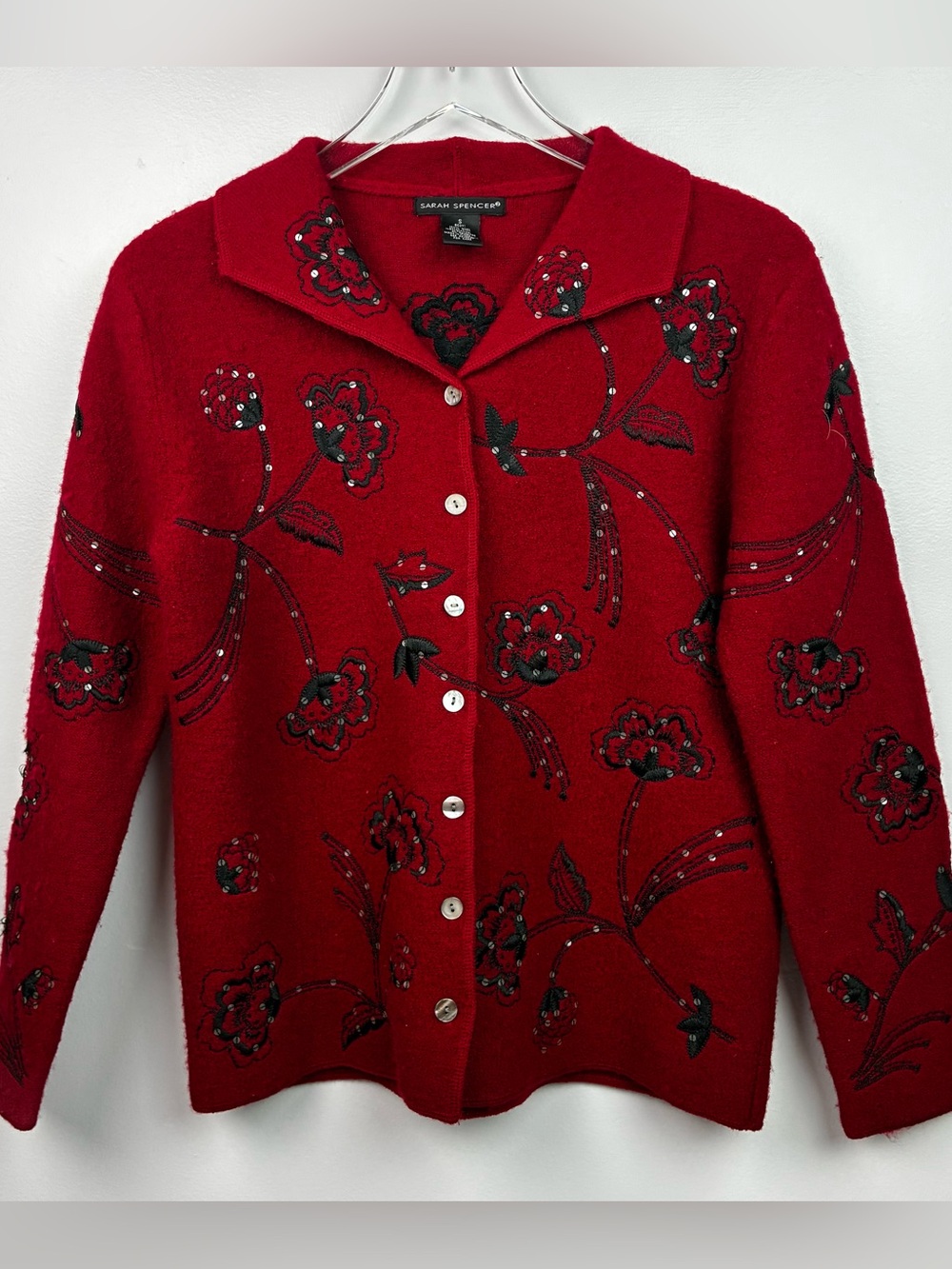 Sarah Spencer Vintage Red Embroidered Wool Blazer Jacket